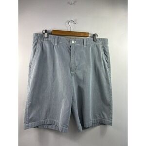 Van Heusen Chino Shorts Blue Stripes‎ Flat Front 100% Cotton Mens Size 38